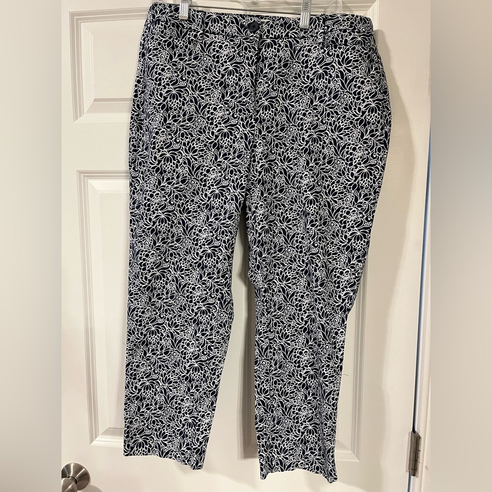 Talbots navy print crop pant size 14